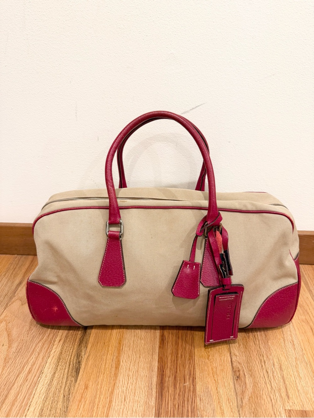 Prada Cinghiale-Trimmed Canapa Handle Bag Y2K Vintage